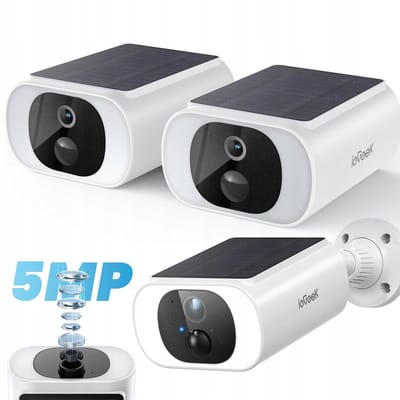 ieGeek 5MP camerabewaking buiten - bewakingscamera voor buiten - zonne-energie - accu - 2,4 GHz WLAN - met Bewegingsmelder -Wit - 2 stuks