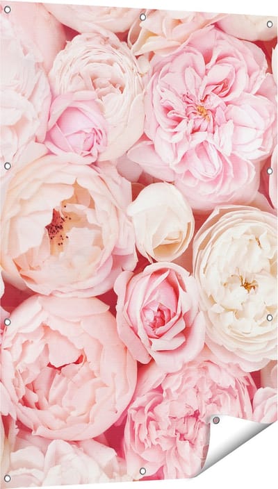 Gards Tuinposter Witte Roze Rozen Boeket - Bloemen - 80x120 cm - Tuindoek - Tuindecoratie - Wanddecoratie buiten - Tuinschilderij