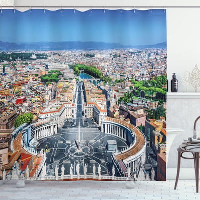 ABAKUHAUS douchegordijn – Italië Rome-stadbeeld – 175 x 240 cm – hemelsblauw/grijs