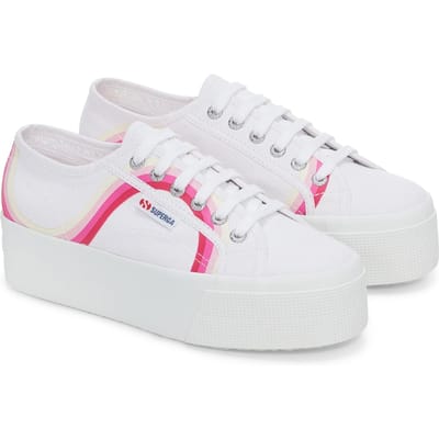 Superga 2790 Ronde Strepen Katoen Damestrainers Wit/Schaduwblauw