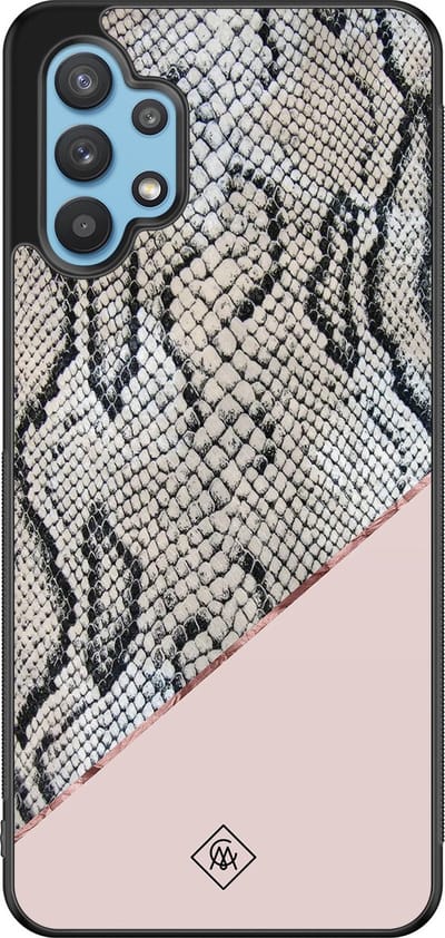 Casimoda® hoesje - Geschikt voor Samsung Galaxy A32 5G - Snake Print - Zwart TPU Backcover - Slangenprint - Roze