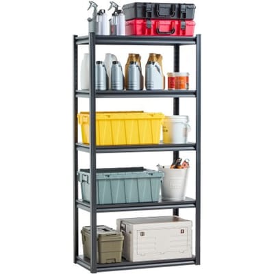 VEVOR Opslagrek, 907 kg, boutloze stelling, kelderstelling, zware verstelbare metalen garagestelling, 5 niveaus, 457,2 x 914,4 x 1828,8 mm, stelling voor keuken, werkplaats, kelder, magazijn, zwart