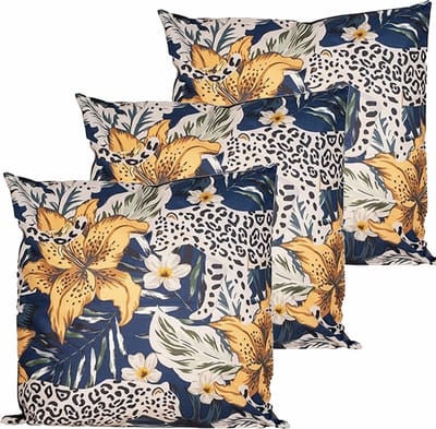 Anna's collection buitenkussen bloem - 3x - blauw/geel - 45 x 45 cm - Water en UV bestendig