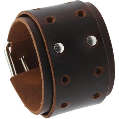 Echt Leren Armband Voor Mannen Vrouwen Sieraden Polsband Leer Brede Armbanden Rock Punk Man Vrouw Leer Goth Armband black