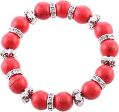 Behave - Armband- Elastische - Metaal met Rood gekleurde Agaat Natuursteen en transparante kristal steentjes