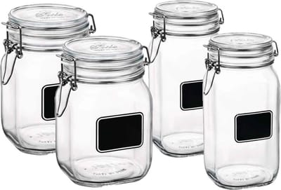 Set van 4x stuks weckpotten/inmaakpotten met krijtplaatje 1 liter - 1,5 liter - D 10,6 cm