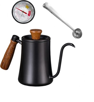 Zwanenhals waterkoker - Koffieketel met thermometer - Koffie zetten - Ingebouwde thermometer - 550 ml - Zwart