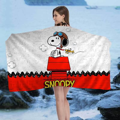 Schattige Hond S-Snoopy Badhanddoek Microvezel Zacht Waterabsorberend Ademend Voor Meisjes Kinderen Decoratief Cartoon Strandlaken W40*H60(CM) white