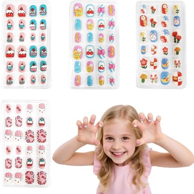 Dailygoods- Kunstnagels 96 Stuks - Plaknagels voor Kinderen - Kunstnagels met Lijm - Korte Kunstnageltips - Diverse Patronen - Eenvoudig te Gebruiken - Nepnagels