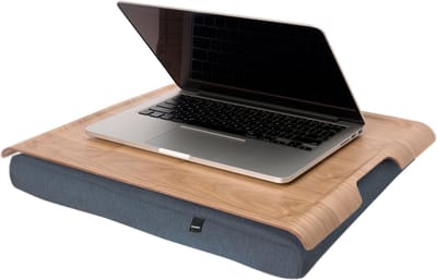 Bosign Laptray, Schootkussen, Schoottafel, Laptoptafel, Dienblad met Kussen Wilgen houten blad - Grijs kussen - 46 x 38 x 6,5 cm