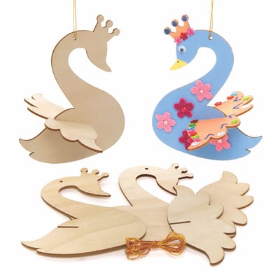 Ross AX820 Zwaan Prinsess 3D Decoraties - Pak Of 6, Houten Knutsels Voor Kinderen Om Te Versieren