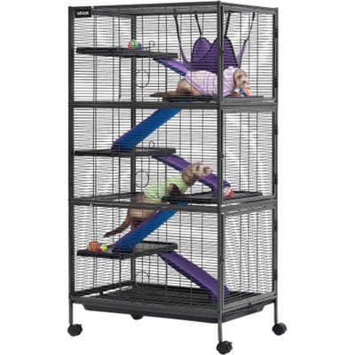 VEVOR Kleine Dierenkooi, Metalen Frettenkooi, Verblijf voor Kleine Dieren, 80x52x149 cm, voor Fretten, Chinchilla's, Vliegende Eekhoorns, Cavia's & Konijnen, 6 Verdiepingen, Draadafstand 13,97 mm, Vergrendelbare Zwenkwielen