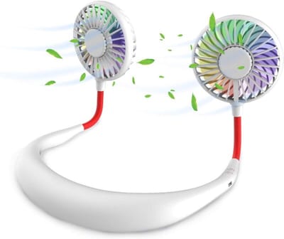 fan-Mini draagbare nekventilator, handsfree, oplaadbaar, draagbaar, bureauventilator, nekventilator met dubbele kop
