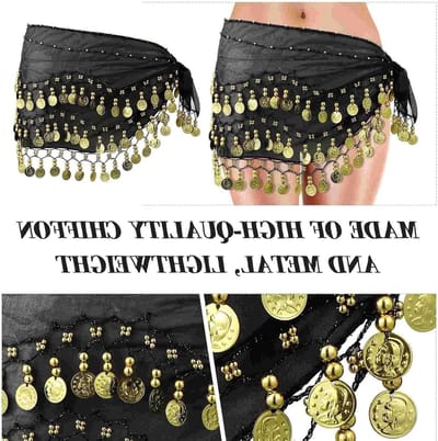Belly Dance Heup Sjaal met Dangle Gouden Munten, Perfect voor Dansoptredens en Yogalessen