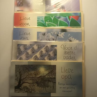 5 Kerst Nieuwjaar Wenskaarten - Speciale Tekst Kaart Opa Vader Zus Zoon Broer - Kerstmis - Christmas - Weihnachten - Noel - Rechthoek 10x21cm - Met Envelop - 5 Motieven - Hallmark