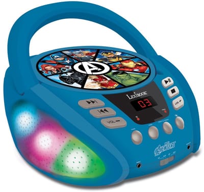 Lexibook - Marvel Avengers - Bluetooth-cd-speler voor kinderen - draagbaar, lichteffecten, microfoonaansluiting, aux-ingang, batterij of netvoeding, meisjes, jongens, Blauw/Grijs, RCD109AV