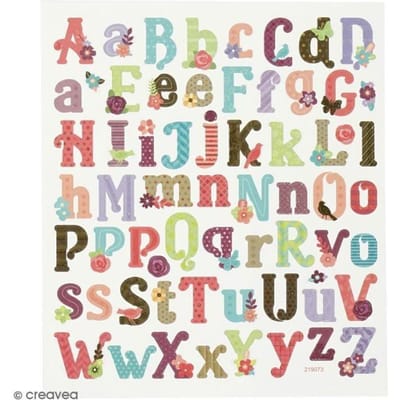 Alfabet stickers - 59x - gekleurd - stickervel 15 x 16,5 cm - plakletters - Hobby knutsel stickers