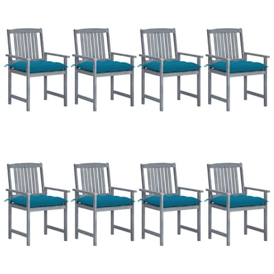 vidaXL - Tuinstoelen - 8 - st - met - kussens - massief - acaciahout - grijs