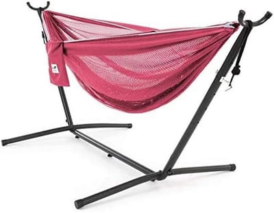 Hangmat met standaard - Netstof hangmat - Ontspannen buiten - Snelle montage - 280 cm - Roze/Hemelsblauw