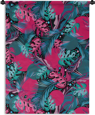 Wandkleed - Wanddoek - Bladeren - Hawaii - Design - Roze - Blauw - 90x120 cm - Wandtapijt