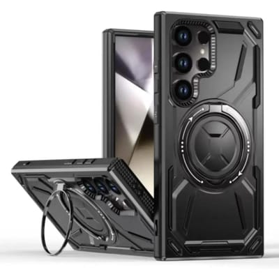 Schokbestendige Armor Case Voor Samsung Galaxy S25 S24 S23 S22 Ultra Plus FE Magsafe Draadloos Opladen roterende standaard Telefoonhoes For Galaxy S25 gray