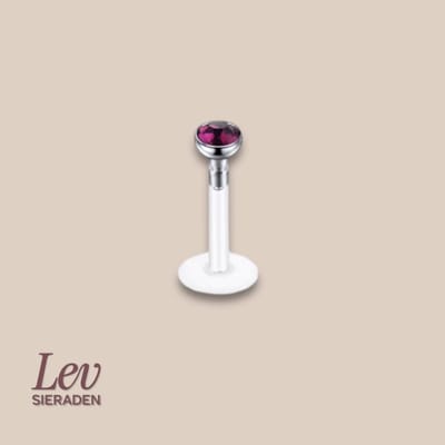 Lev Sieraden - 1.2x8mm - PTFE/Bioplast Push-in Labret - 2mm Zirkonia top - Donker paars kleurig - Piercing