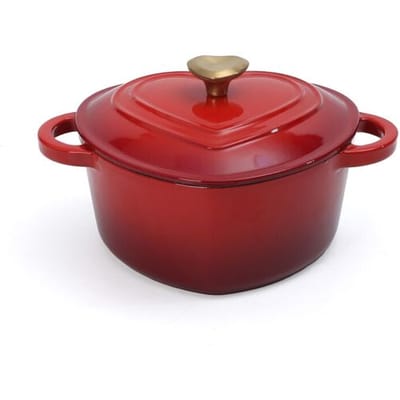 PURE COOK 20 cm Rode Gietijzeren Hartvormige Braadpan met Deksel, Geschikt voor alle Kookplaten, Ovenbestendig 3,1 QT, Emaille