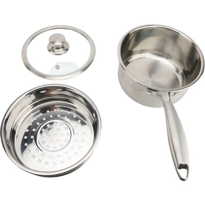 Keuken Steelpan 304 Roestvrij Staal Multifunctioneel Klein Soep Melk Pannetje met Glazen Deksel Stoominzet L(for 6.5-9kg)