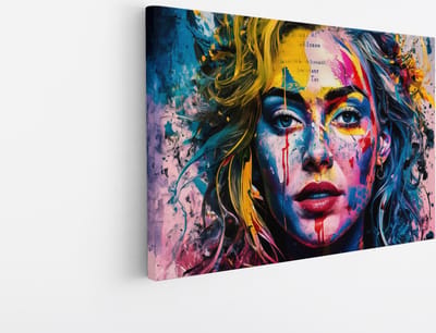 Saammp Canvas Schilderij - Vrouw met kleurrijke verfspetters - abstract - 30x20 - Foto op canvas - Wanddecoratie - Muurdecoratie Woonkamer - Slaapkamer decoratie - Canvas Print