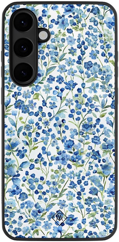Casimoda® hoesje - Geschikt voor Samsung Galaxy S25 FE - Vintage Blue Floral - Zwart TPU Backcover - Bloemen - Blauw