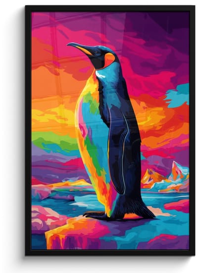 Poster in lijst - Fotolijst 60x90 cm - Posters - Ijsschots - Pinguïn - Abstract - Lucht - Posterlijst zwart - Decoratie - Wanddecoratie woonkamer - Muurdecoratie slaapkamer