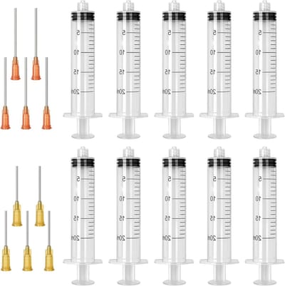 Set van 10 Plastic Spuiten 20 ml voor Doseringsdoeleinden, Laboratoriumgebruik en DIY Projecten met Colostrum en Lijm