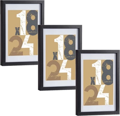 3x stuks houten fotolijst - zwart - 21 x 30 cm - fotolijstje - met passe-partout - decoratie