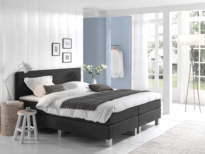 Anno 1588 VEDO Boxspringset - Pocketvering - Luxe Topper - Inclusief Dekbed en Kussens - Zwart Lederlook - 180x200 cm