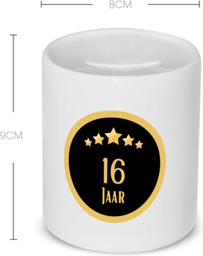 Akyol - 16 jaar Spaarpot - Hoera 16 jaar - iemand die 16 jaar is geworden of 16 jaar lang een relatie hebben of getrouwd zijn - verjaardagscadeau - verjaardag - cadeau - kado - geschenk - gift - relatie - trouwdag - jubileum - 350 ML inhoud