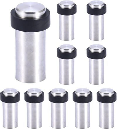 Cilindervormige Deurstopper - 10 Delige Set van Roestvrij Staal en Rubber met Schroeven