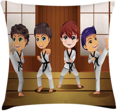 ABAKUHAUS Karate Kussenhoes – Kinder Dojo – 50x50 cm – Beidzijdig bedrukt, rits