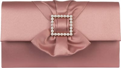 Bow envelop voor Dames / Schoudertas - Satijn met parel gesp - Oud Roze/ Avondtasje met schouderriem/ Effen Clutch handtasjes