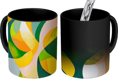 Magische Mok - Foto op Warmte Mokken - Koffiemok - Abstract - Geel - Roze - Groen - Magic Mok - Beker - 350 ML - Theemok