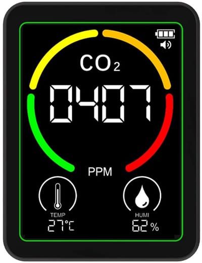 Luchtkwaliteitsmeter - CO2 Vochtigheid Sensor - Binnenklimaat Monitoren - 3-in-1 Meting - 15x11x5 cm