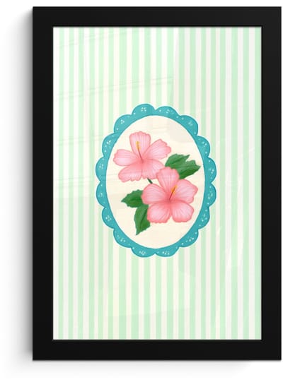Poster in lijst - Fotolijst 20x30 cm - Posters - Bloemen - Ovaal - Strepen - Groen - Posterlijst zwart - Decoratie - Wanddecoratie woonkamer - Muurdecoratie slaapkamer