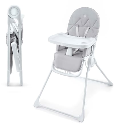 Kinderkraft BINCI Kinderstoel - Voor Baby’s en Peuters - 3‑voudig Verstelbare Rugleuning, 5‑Punts Gordel, Opvouwbaar en Lichtgewicht - Lichtgrijs