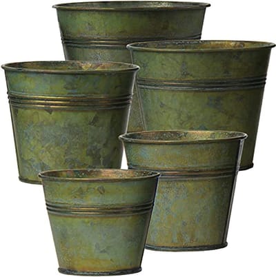 Set van 5 metalen bloempotten - Galvanized Steel plantenbakken voor binnen en buiten