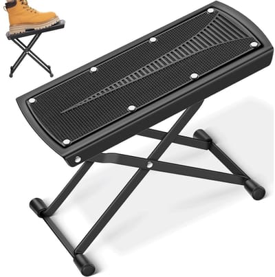 GELLDG Gitaarvoetpedaal - 6-voudige hoogteverstelling - Opvouwbaar - Maximaal draagvermogen van 70 kg - IJzer - Voorzien van antislip rubberen voetjes - Gitaaraccessoires