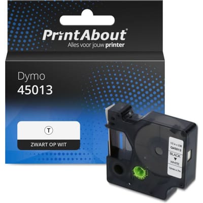 PrintAbout huismerk Tape 45013 (S0720530) Zwart op wit (12 mm) Geschikt voor Dymo