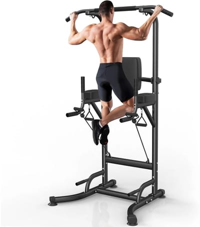 Allero Thuisfitness - Buikspiertrainers - Krachttraining - Optrekstang - Dip Station - Verstelbare Hoogte - Verstelde rugleuning