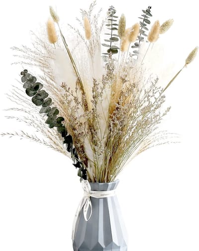 Gedroogde bloemen boeket 43 cm wit pampasgras en takken natuurlijke boho decor voor in de vaas