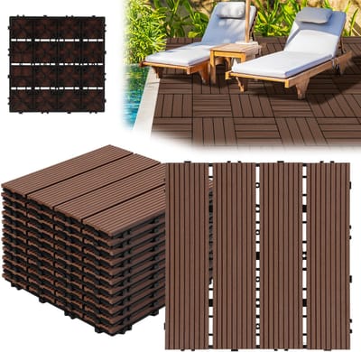 Terrastegels 7m² houten tegels 30x30 cm 77 stuks bruin voor terras, balkon, houten terrastegels met kliksysteem