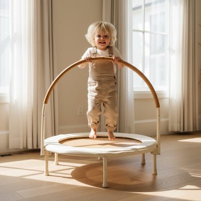 HENVAE® Kinder Trampoline - 93 cm - Met Veiligheidsbeugel - Kinder Trampoline - Indoor - Binnen Trampoline - Kinder Trampoline Binnen - Geluidloos - Opvouwbaar - Trampoline met Elastieken