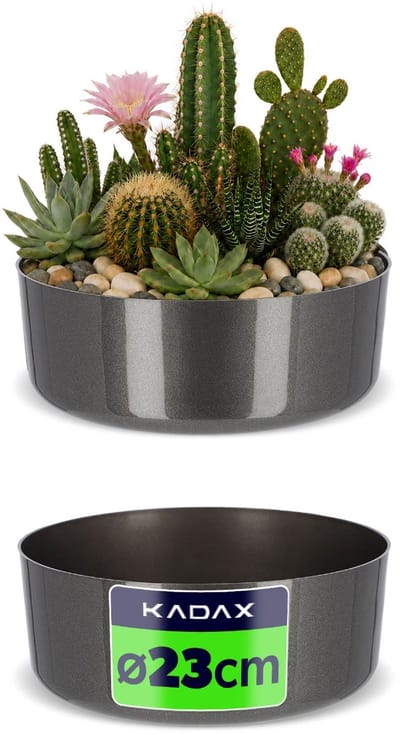 KADAX Bloemenschaal van kunststof, ronde schaal, plantenbak, plantenbak, kunststof schaal voor vensterbank, tafel, woonkamer, plantenbak, diameter 23 cm, grafiet